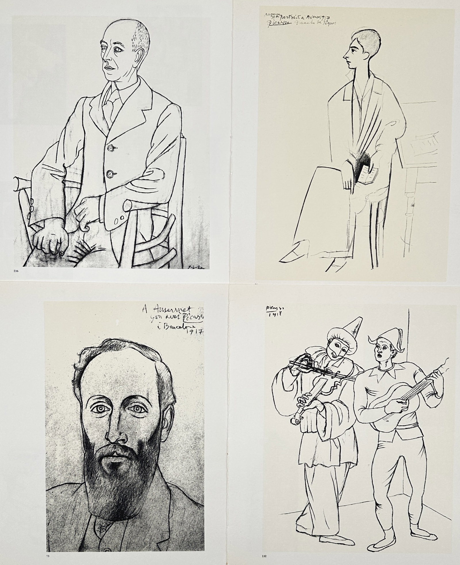 Pablo Picasso (1881–1973), after – Set of 4: Portraits and Commedia dell'arte Studies – Offset (1 of 2)