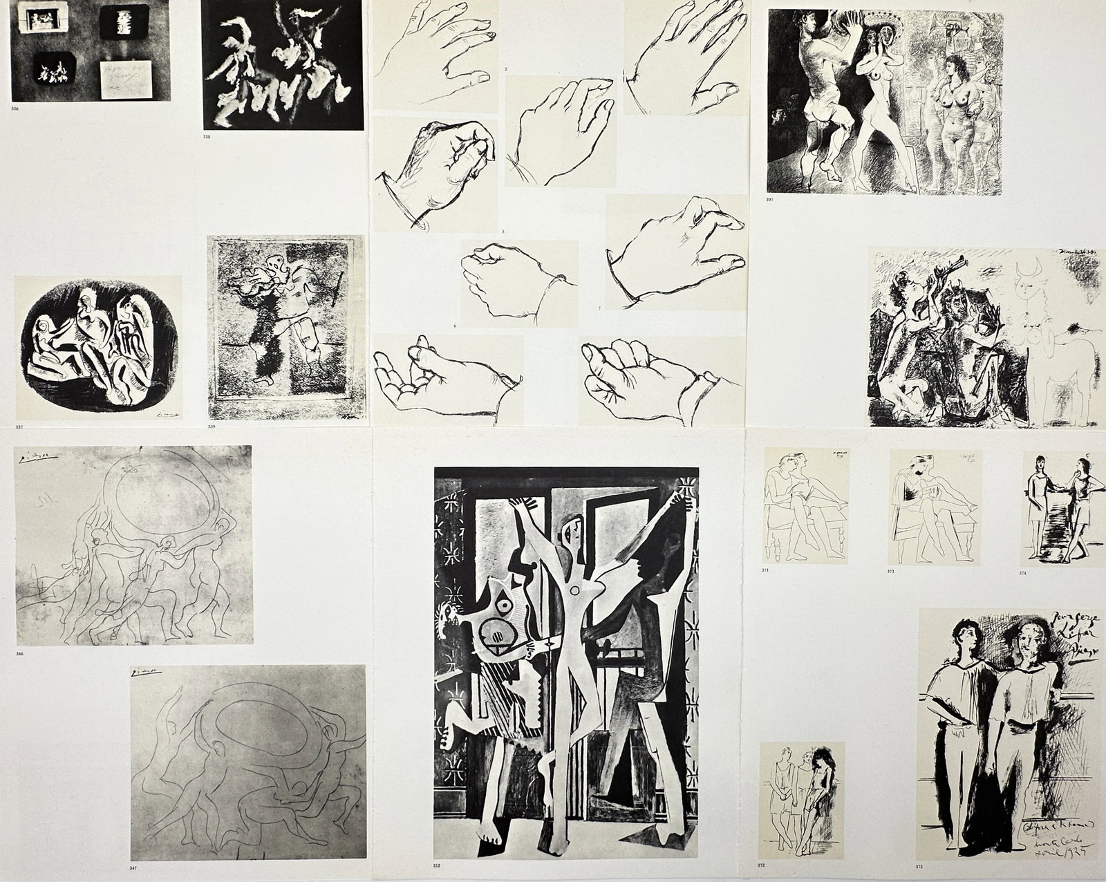 Pablo Picasso (1881–1973), after – Set of 6: Figurative and Anatomical Studies – Offset print: "Figurative and Anatomical Studies" comprises six monochrome plates showcasing a variety of the artist's stylistic approaches, including anatomical sketches of hands, classical figure groups, and cubi