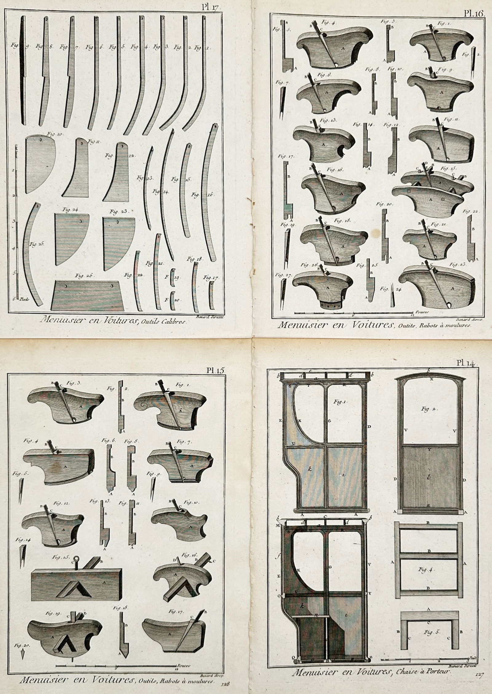 Robert Benard – Set of 4: Technical Studies of Carriage Making and Sedan Chairs (1 of 2)