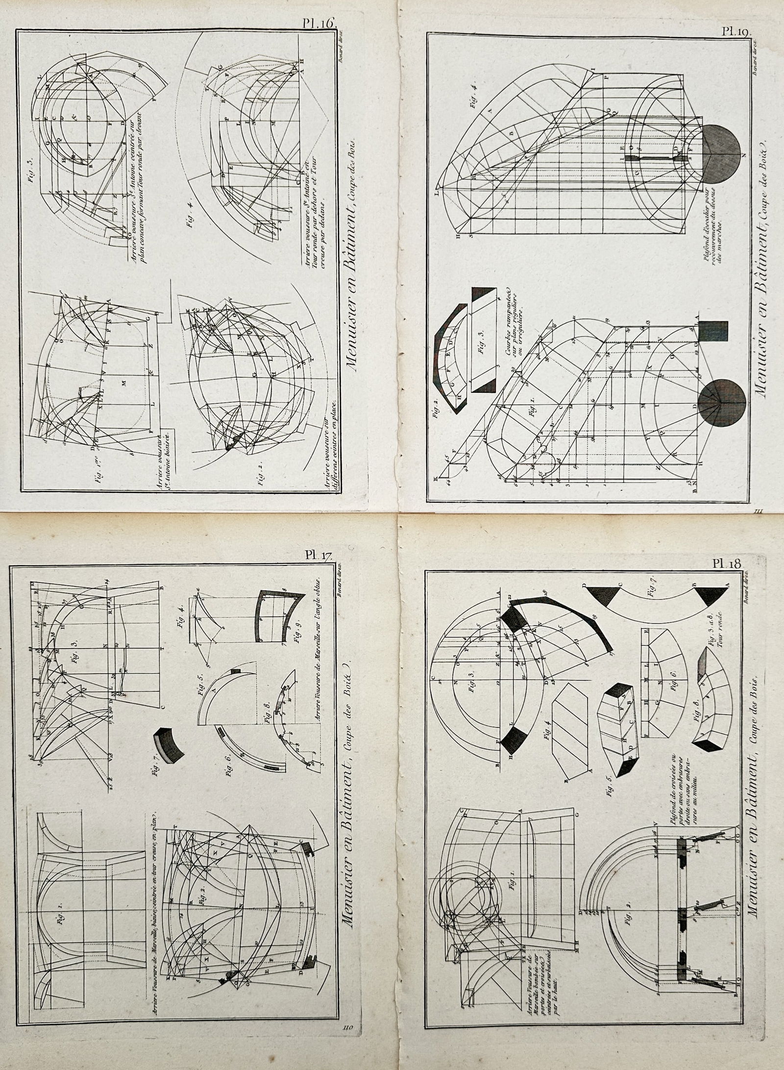 Robert Benard – Set of 4: Geometric Studies of Architectural Carpentry and Vaulting – Engraving (1 of 2)