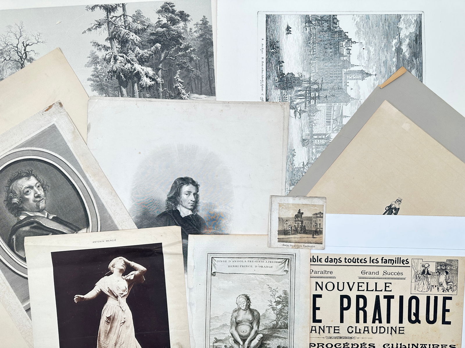 Unknown Artist – Set of 9: Assorted Portraits, Landscapes, and Ephemera – Engraving and (1 of 1)