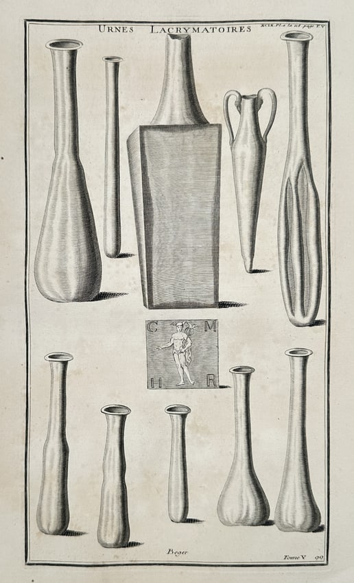 Bernard De Montfaucon (1655-1741) – Ancient Roman Lacrimatory Vases – Engraving (1719) (1 of 2)