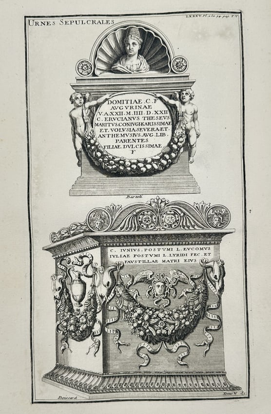 Bernard De Montfaucon (1655-1741) – Ancient Roman Sepulchral Urns – Engraving (1719) (1 of 2)
