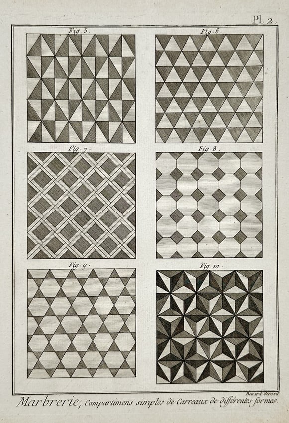 Robert Benard (1734–1777) – Studies of Geometric and Trompe l'Oeil Marble Patterns – Engraving (1 of 2)