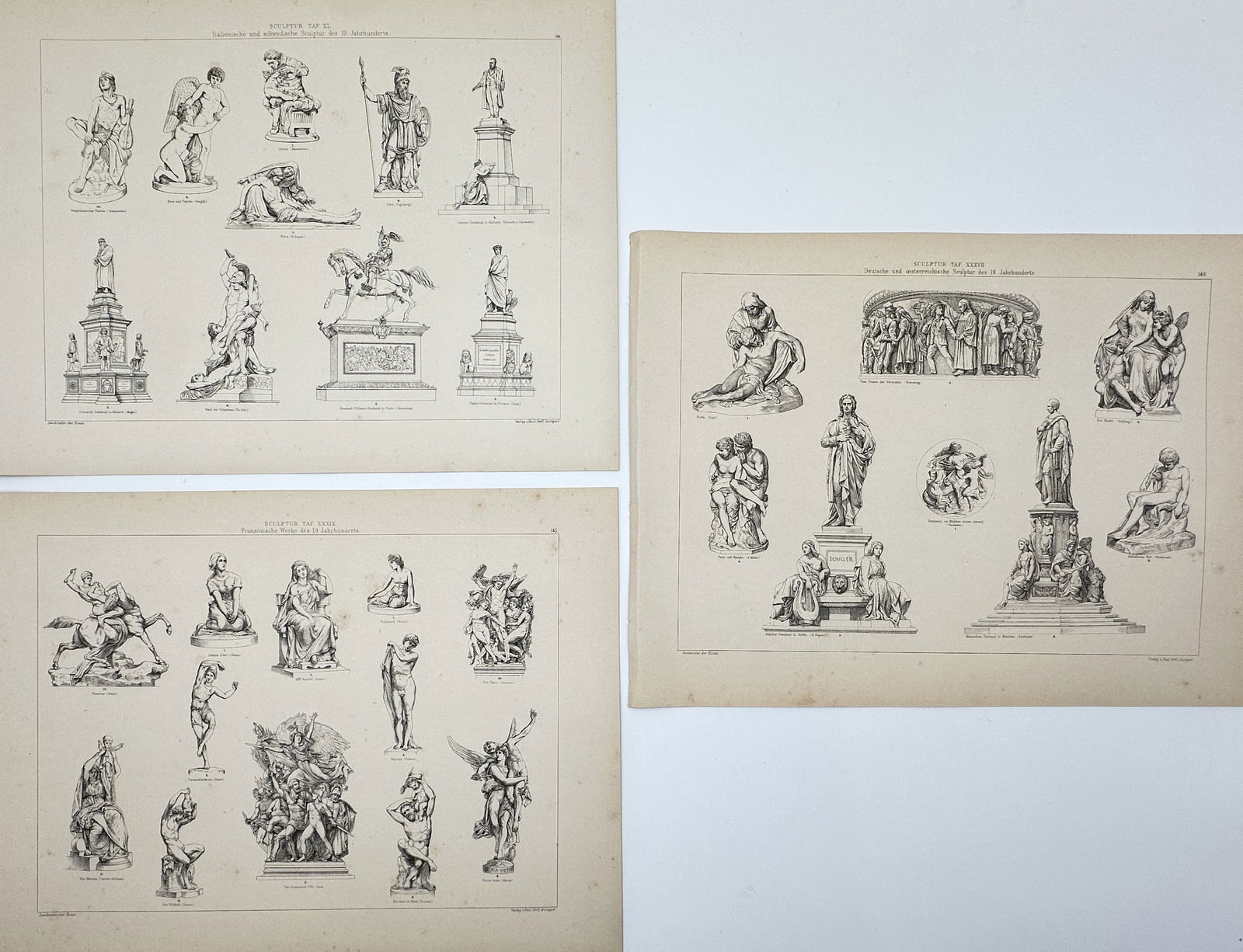 Paul Neff – Set of 3: Studies of Italian and French Sculpture – Lithograph (Mid-19th Century) (1 of 2)