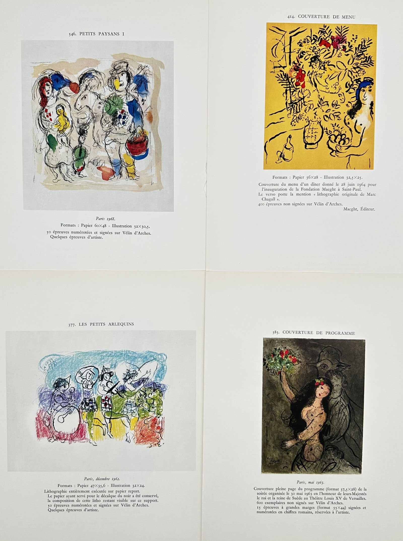 Marc Chagall – Set of 4: Studies for Menus, Programs, and Thematic Compositions – Offset print (1 of 2)