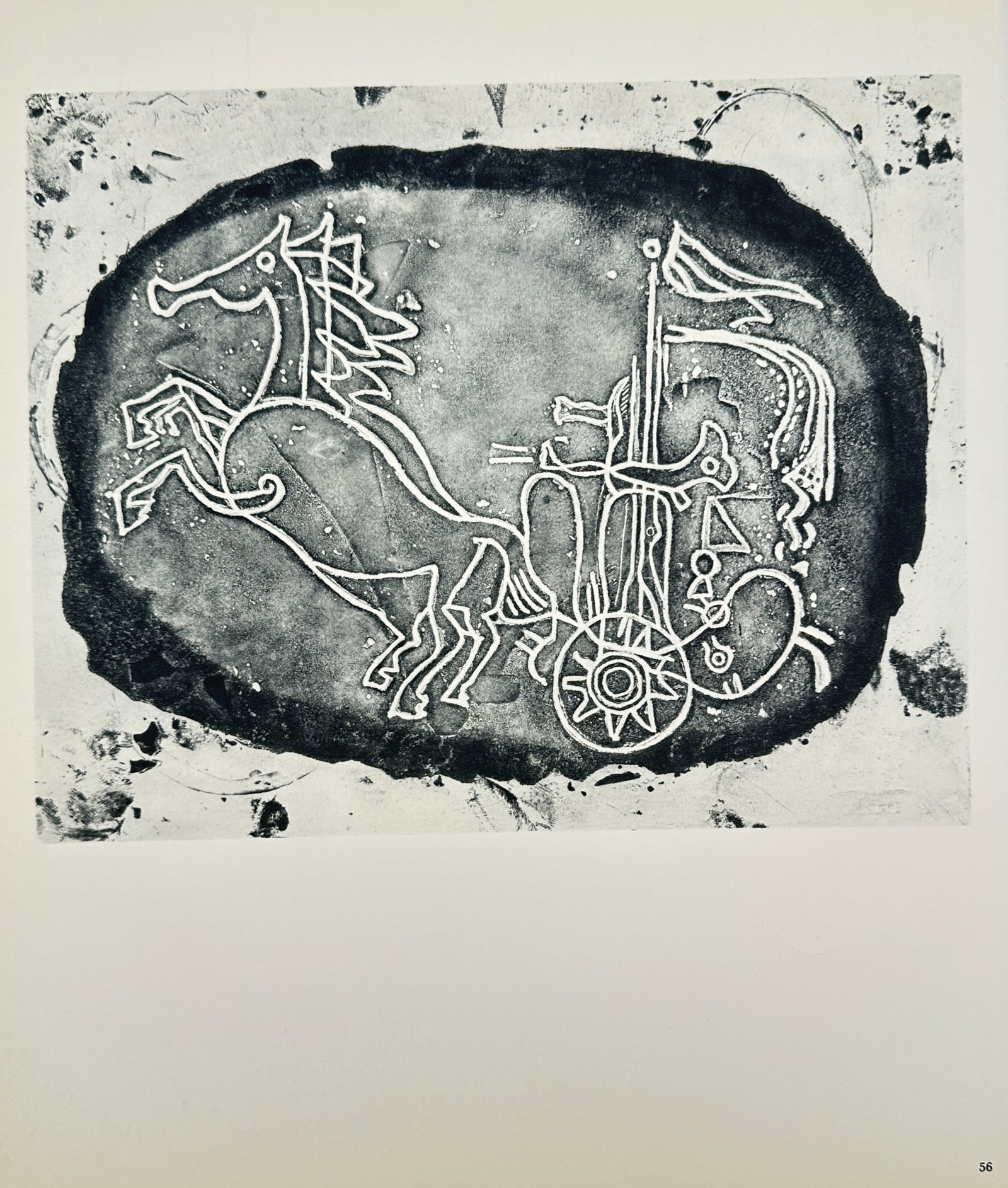 Georges Braque (1882–1963), after – White Chariot – Offset print (20th Century): "Char blanc." This work is a 20th Century offset print depicting a chariot and horses, based on a composition by the French artist Georges Braque and published by Maeght in Paris. Georges Braque was a