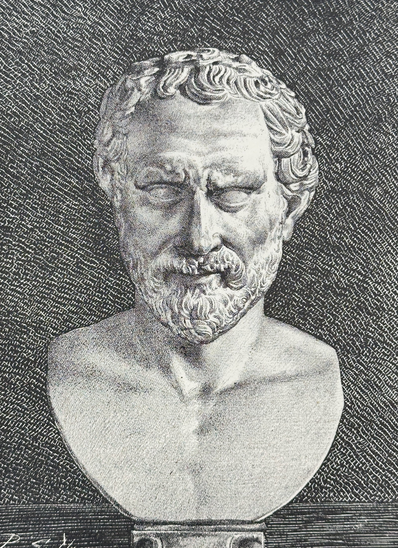Victor Duruy (1811–1894) – Portrait Bust of Demosthenes – Wood engraving (1881): "Démosthène." This nineteenth-century wood engraving depicts a portrait bust of the famous Athenian statesman and orator, Demosthenes. It was published in Paris as part of Victor Duruy's major work,