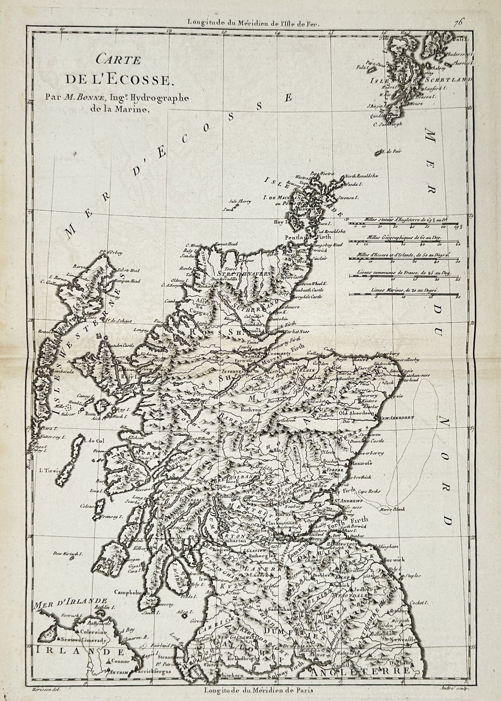 Rigobert Bonne (1727–1794) – Map of Scotland – Scotland – Engraving (1780) (1 of 2)