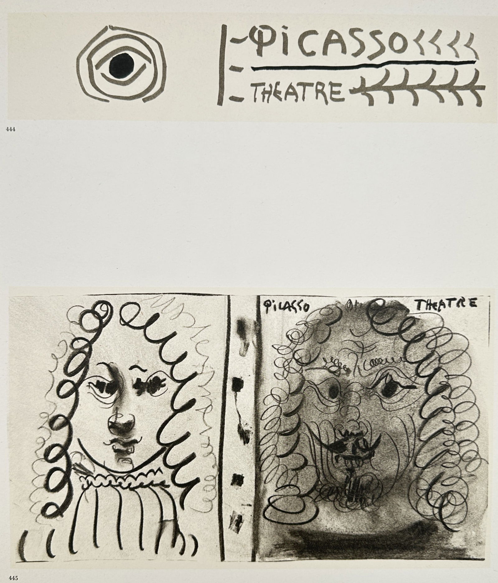 Pablo Picasso (1881–1973), after – Sketches for "Picasso Theatre" – Offset print (20th: "Picasso Theatre." This 20th Century offset print features a composite of sketches and typographical designs for the "Picasso Theatre" project and was published by Harry N. Abrams in New York. Pablo P