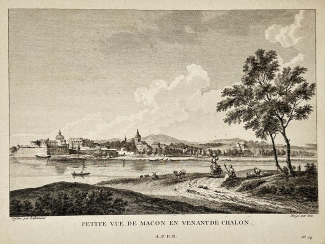 Jean-Baptiste Lallemand (1716-1803) – Small View of Macon Coming from Chalon – Etching (1 of 2)