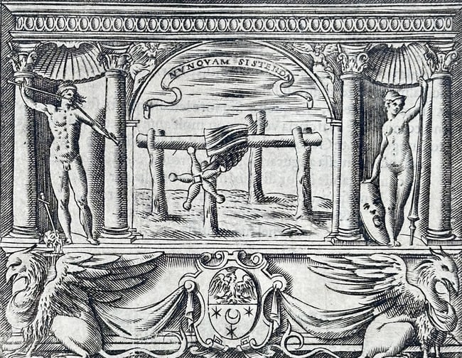 Girolamo Ruscelli (1504–1566) – Illustration of a Perpetual Screw for Giacomo Lanterio (1 of 3)