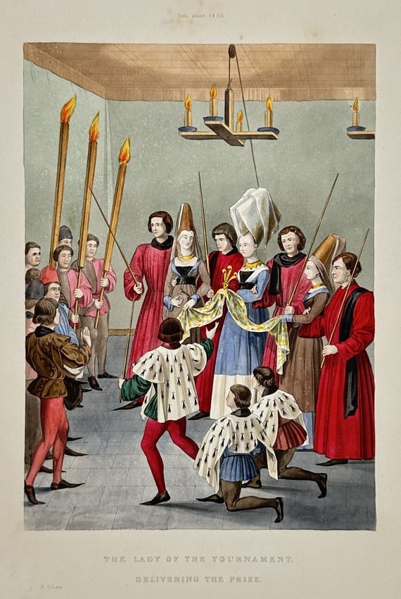 Henry Shaw – View of the Lady of the Tournament Delivering the Prize – Hand-coloured (1 of 2)