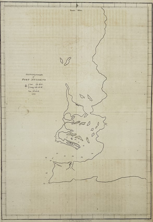 Captain James Cook (1728–1779) – Sketch of Port Mulgrave – New Zealand – Engraving (1 of 2)