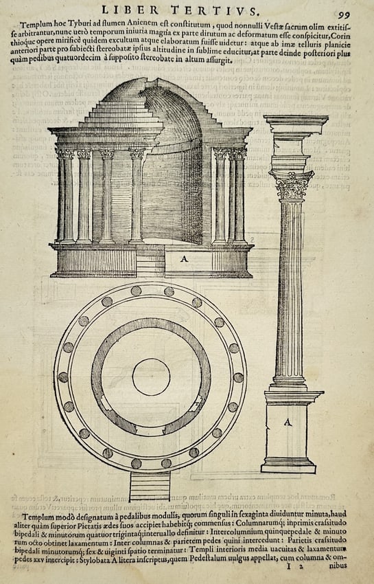 Sebastiano Serlio (1475–1554) – Architectural Study of the Temple of Vesta – Engraving (1566) (1 of 2)