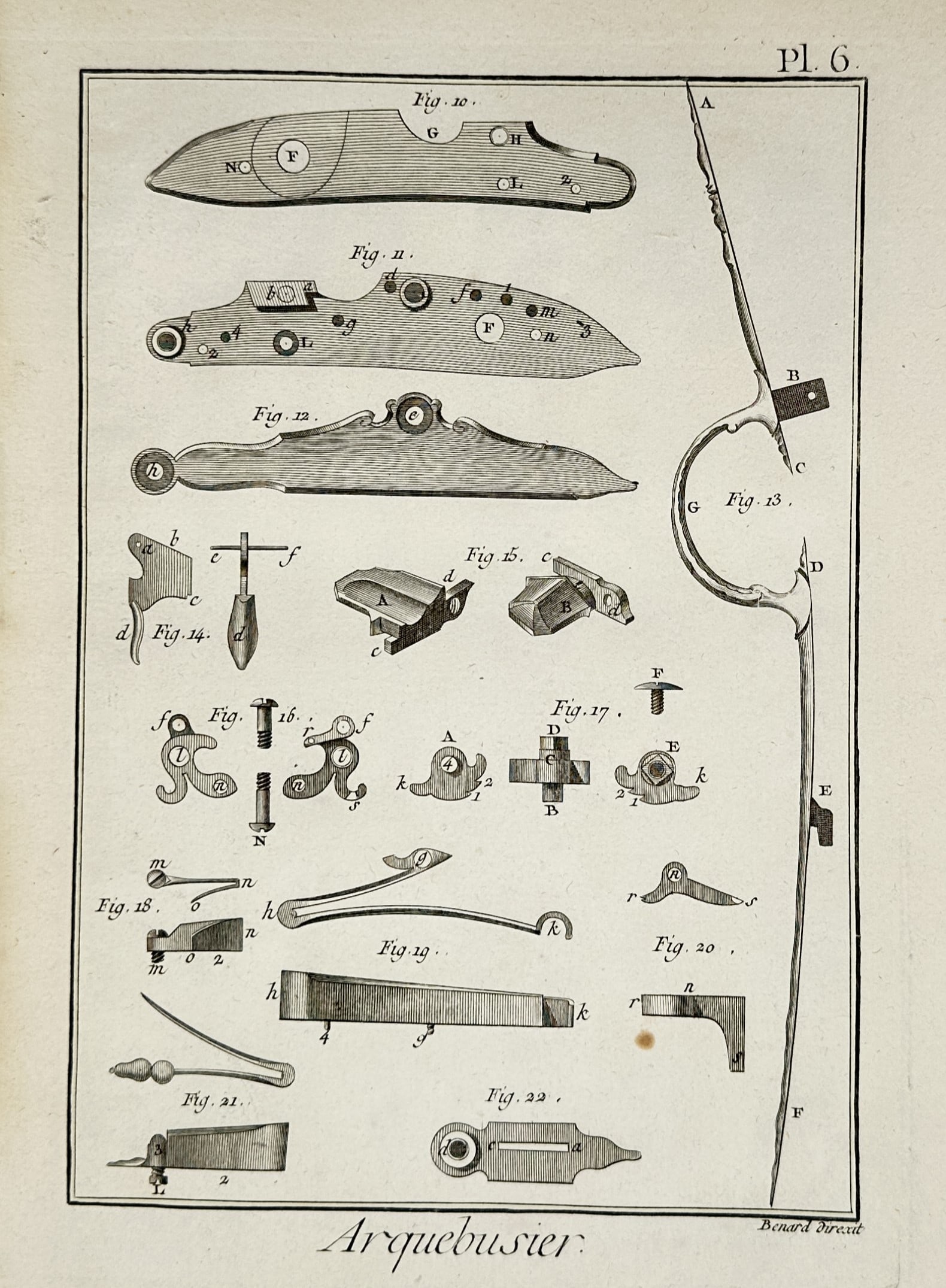 Robert Benard (1734–1777) – Study of Gunsmith Lock Components – Engraving (1771) (1 of 2)