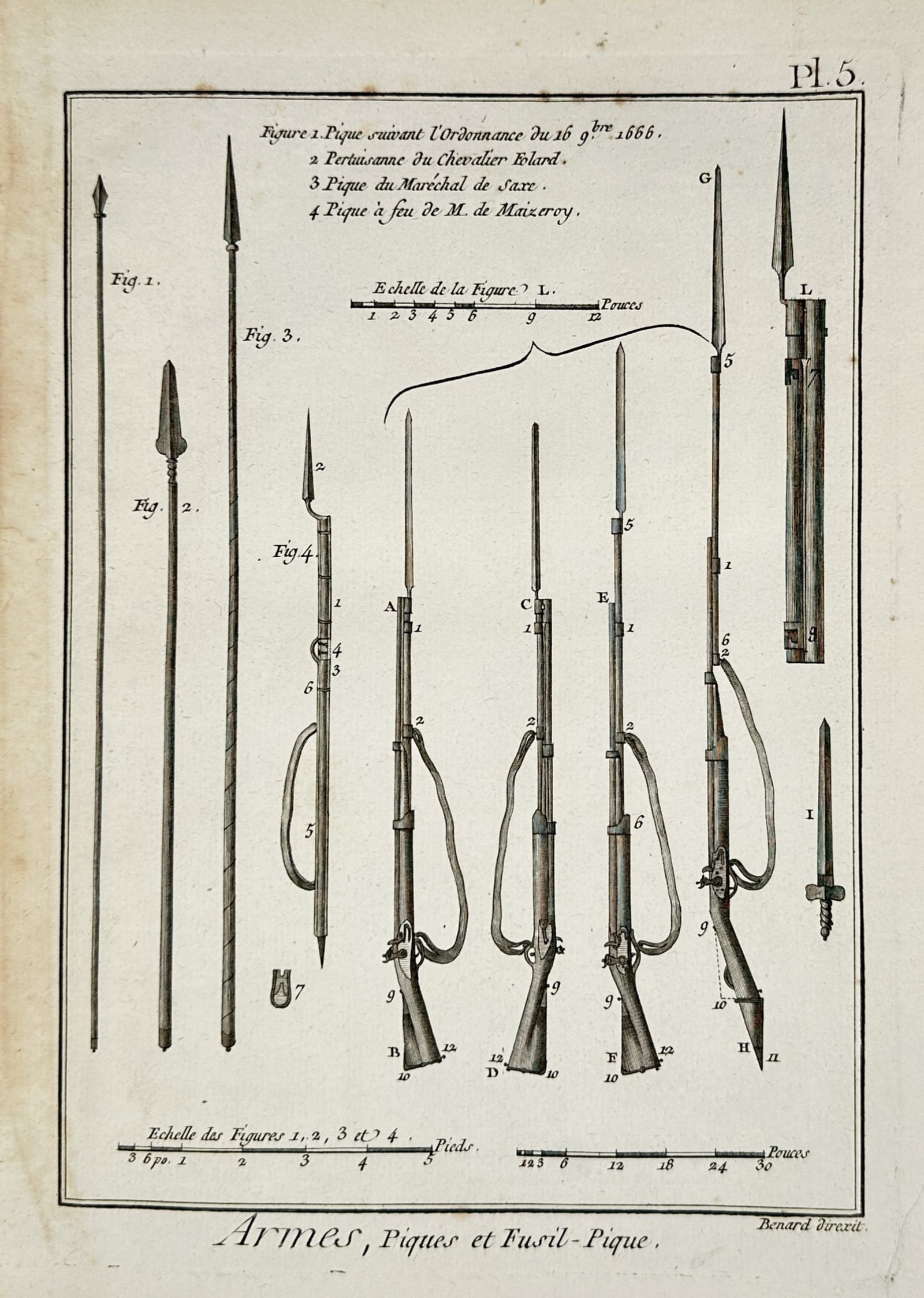 Robert Benard (1734–1777) – Study of Pikes and Fusil-Pikes – Engraving (1771) (1 of 2)