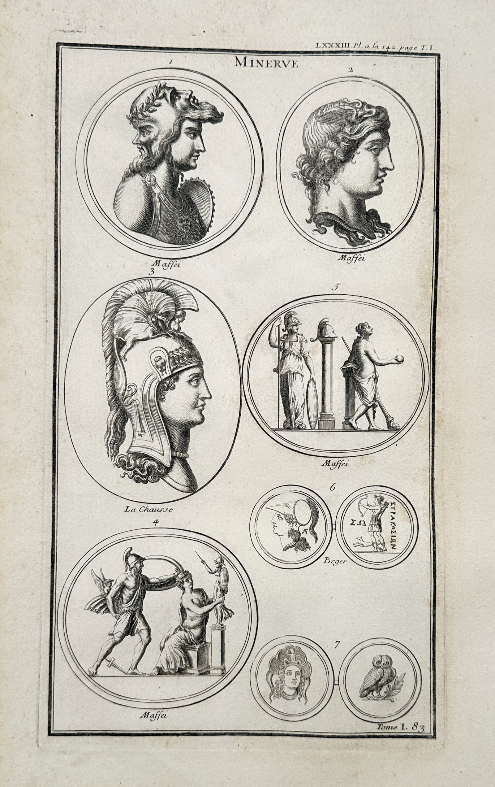 Bernard de Montfaucon (1655–1741) – Study of Minerva Portraits and Symbols – Engraving (1719) (1 of 2)