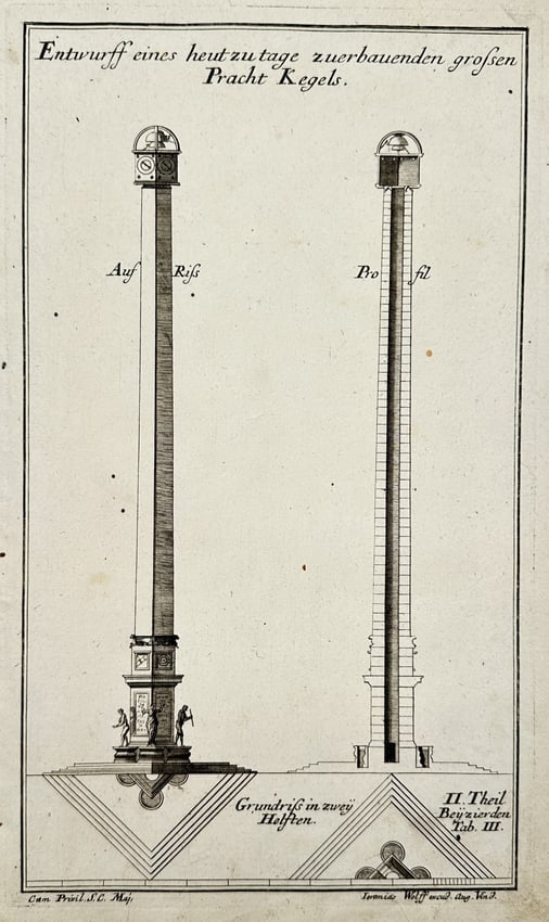 Leonhard Christoph Sturm (1669–1719) – Architectural Design for a Large Monumental Obelisk (1 of 2)