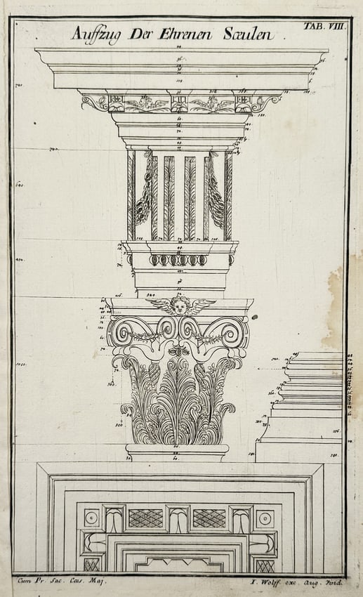 Nikolaus Goldmann – Architectural Study of Column Orders – Germany – Engraving (1696) (1 of 2)
