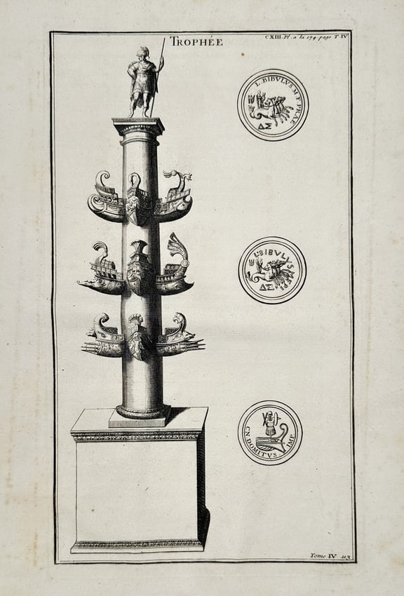 Bernard de Montfaucon (1655–1741) – View of a Triumphal Trophy Column – Engraving (1 of 2)