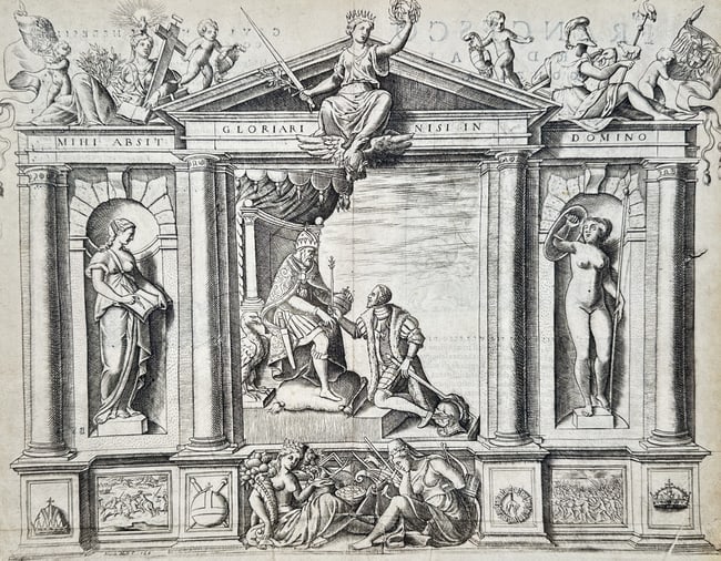 Girolamo Ruscelli (c. 1500-1566) – Frontispiece of Gloriari Nisi in Domino – Engraving (1 of 2)
