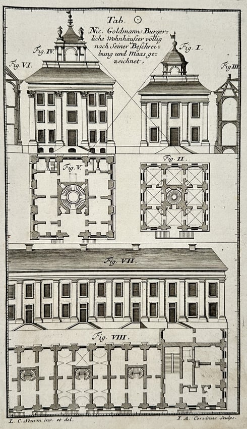 Nikolaus Goldmann (1611-1665) – Architectural designs for residential buildings – Engraving (1 of 2)
