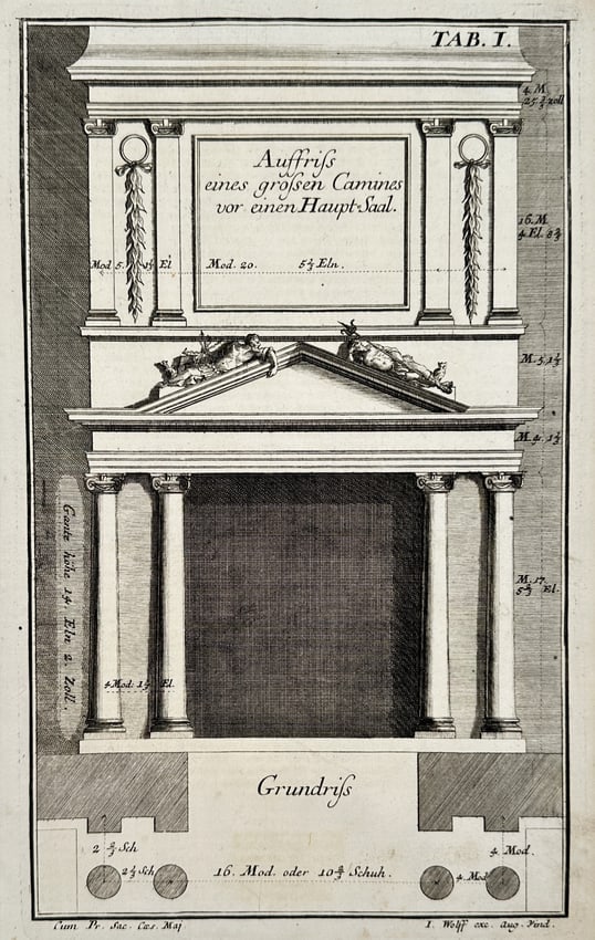 Nikolaus Goldmann (1611-1665) - Design for a large fireplace - Engraving (1696) (1 of 2)