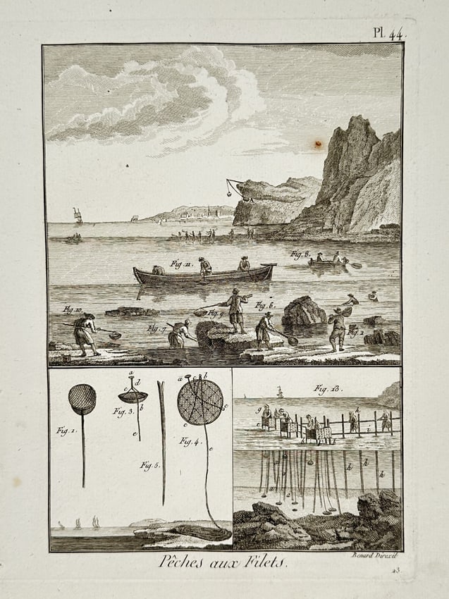 Robert Bénard (1734-1777) – View of coastal hand-net fishing techniques – Engraving (1 of 2)