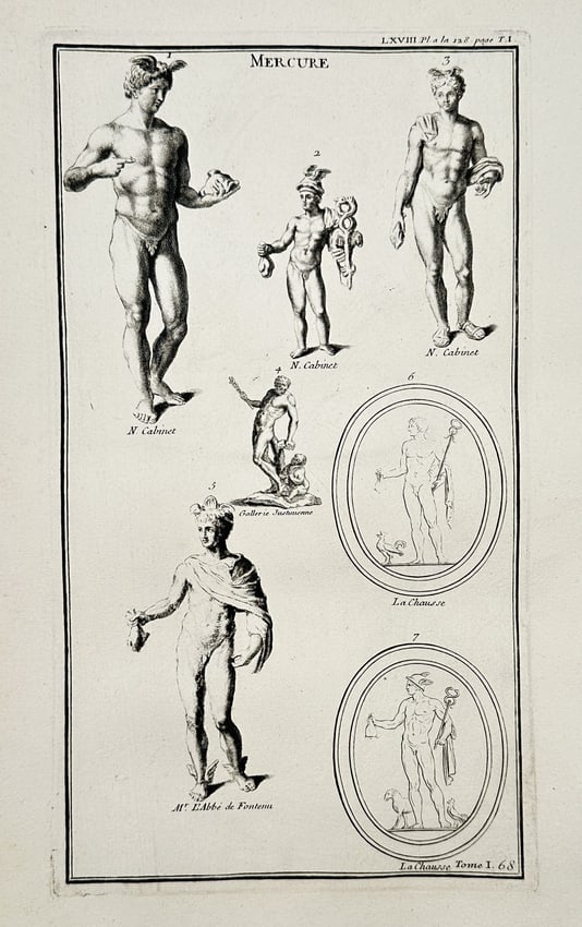Bernard de Montfaucon – Studies of Mercury from Ancient Bronze and Marble Sculptures – Engraving (1 of 2)