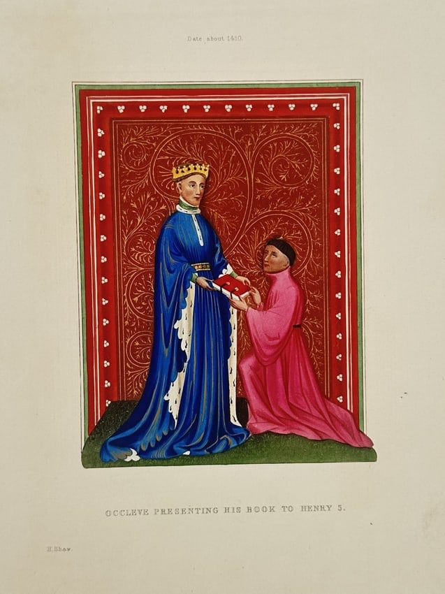 Henry Shaw (1800–1873) – View of Occleve Presenting His Book to Henry V (1 of 2)