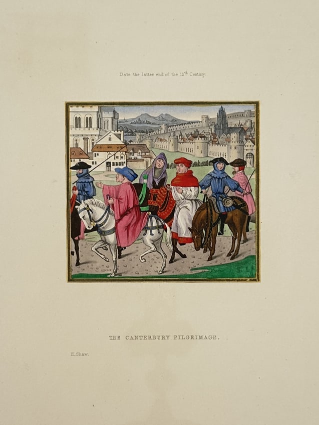 Henry Shaw (1800–1873) – View of the Canterbury Pilgrimage – Hand-coloured engraving (1 of 2)