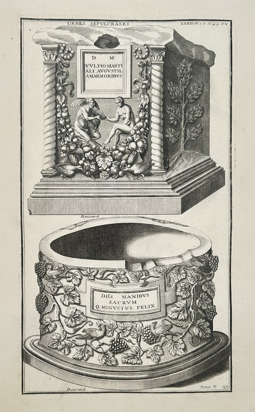 Bernard de Montfaucon (1655–1741) – View of Roman Sepulchral Urns – Engraving (1719) (1 of 2)
