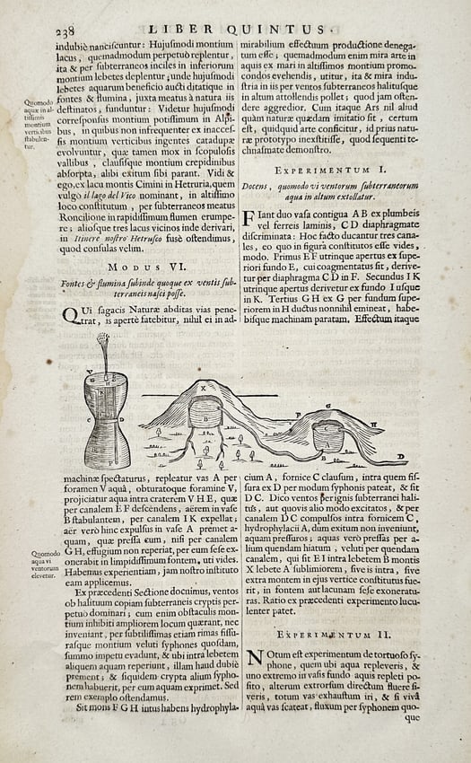 Athanasius Kircher (1602-1680) – Hydraulic Experiment: Subterranean Fountains – Engraving (1 of 2)