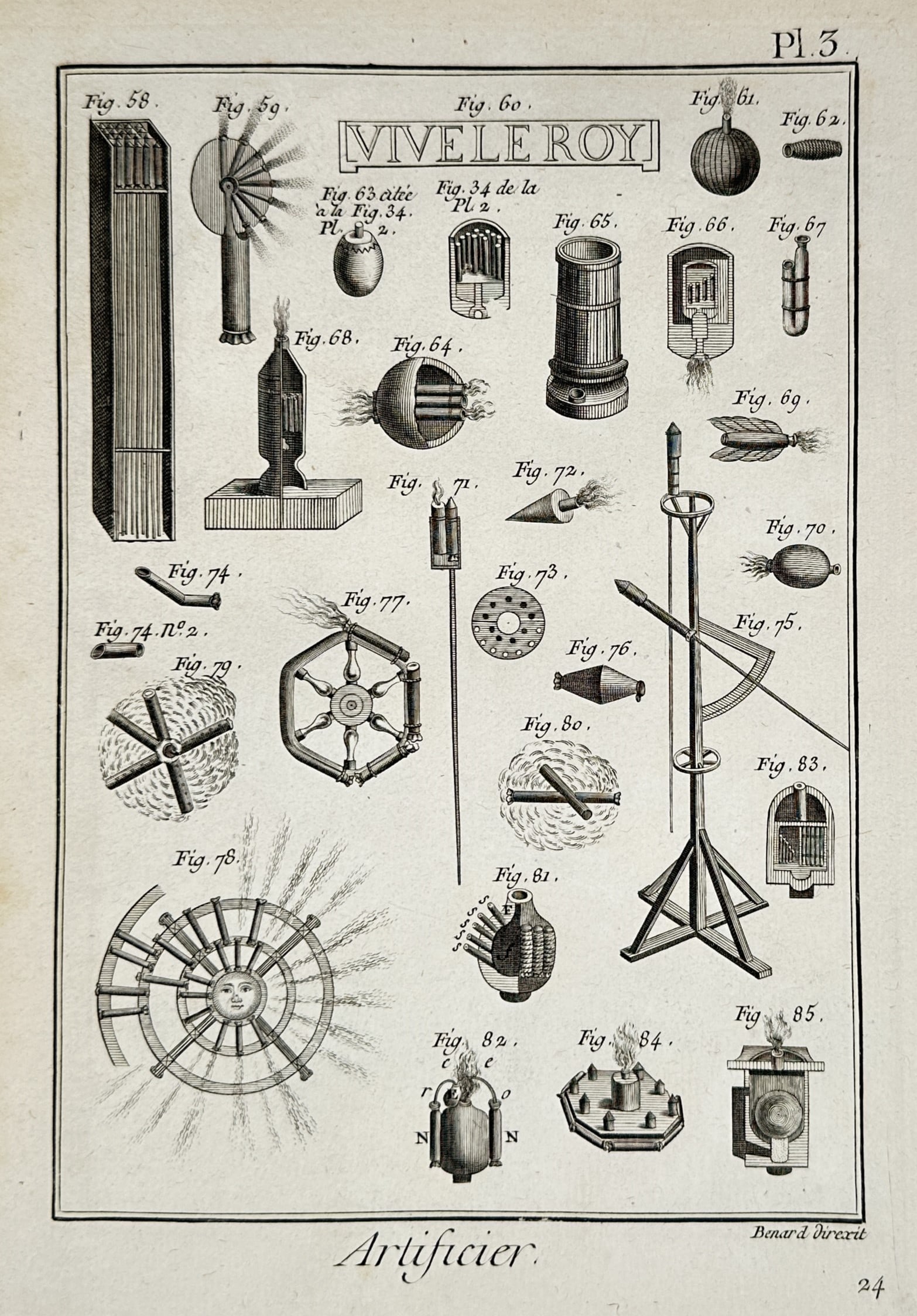 Robert Benard (1734–1777) – Study of Ornamental Pyrotechnics and Inscriptions – Engraving (1 of 2)