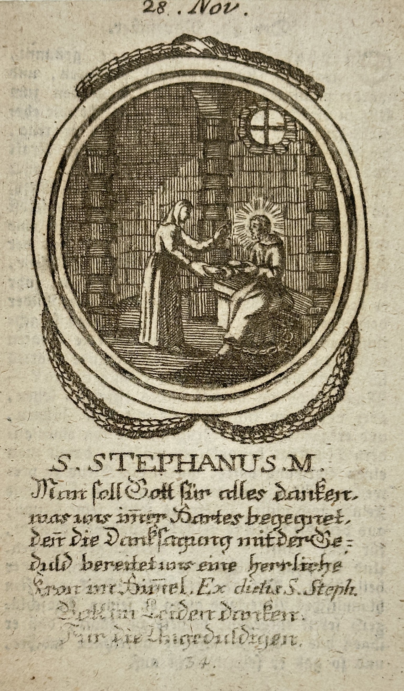 Johann Christian Leopold (1699-1755) – Saint Stephen in Prison – Engraving (c. 1730) (1 of 2)