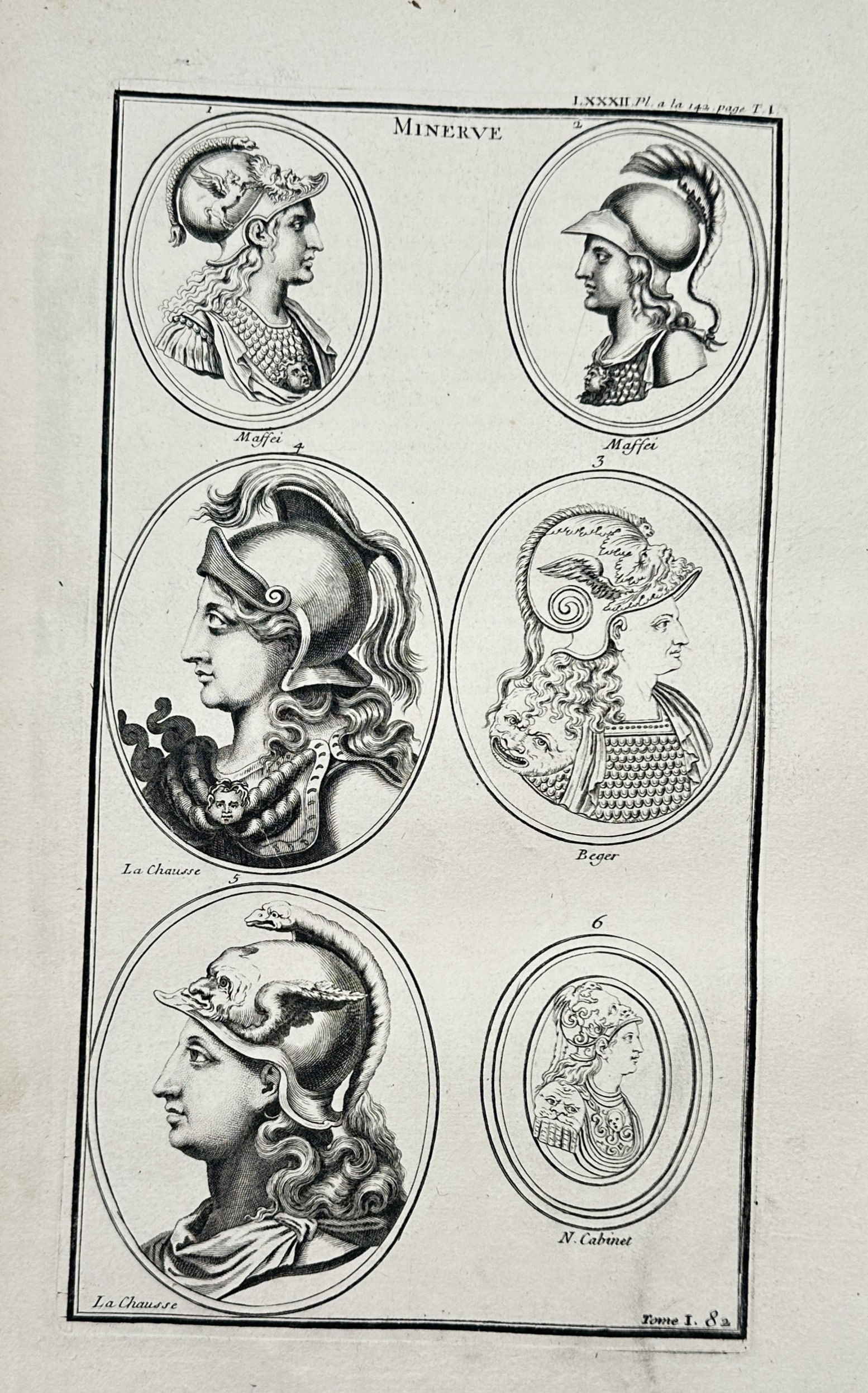 Bernard de Montfaucon (1655-1741) – View of Profile Depictions of Minerva – Engraving (1719) (1 of 2)