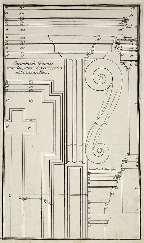 Nikolaus Goldmann – Architectural Study of a Corinthian Cornice – Germany – Engraving (1696) (1 of 2)