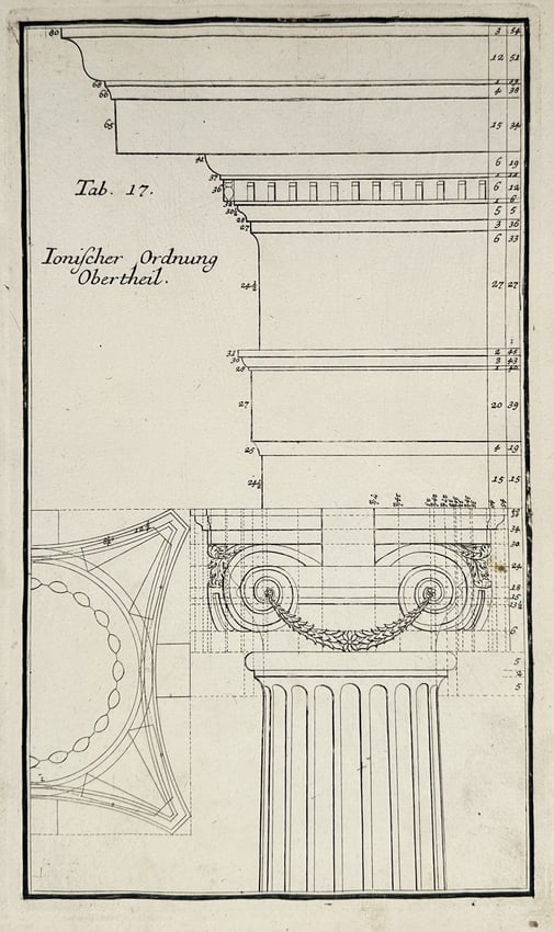 Nikolaus Goldmann – Architectural Study of the Ionic Order Capital and Entablature – Germany (1 of 2)