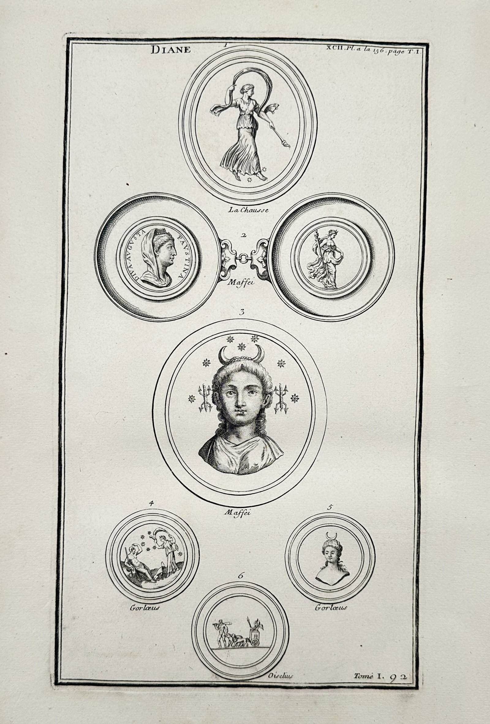 Bernard de Montfaucon (1655–1741) – View of Diana and Lunar Deities – Copper engraving (1 of 2)