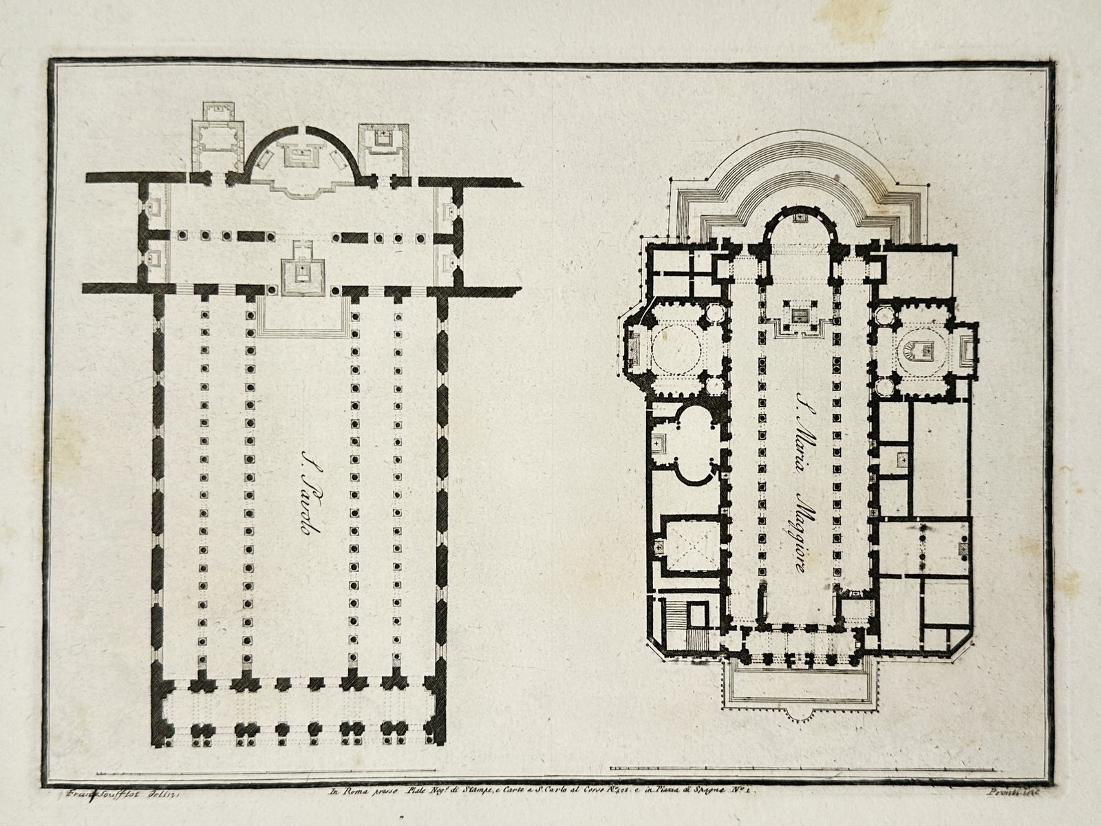 Mariano Vasi (1744–1820) – View of the Floor Plans of San Paolo fuori le Mura and Santa Maria (1 of 2)