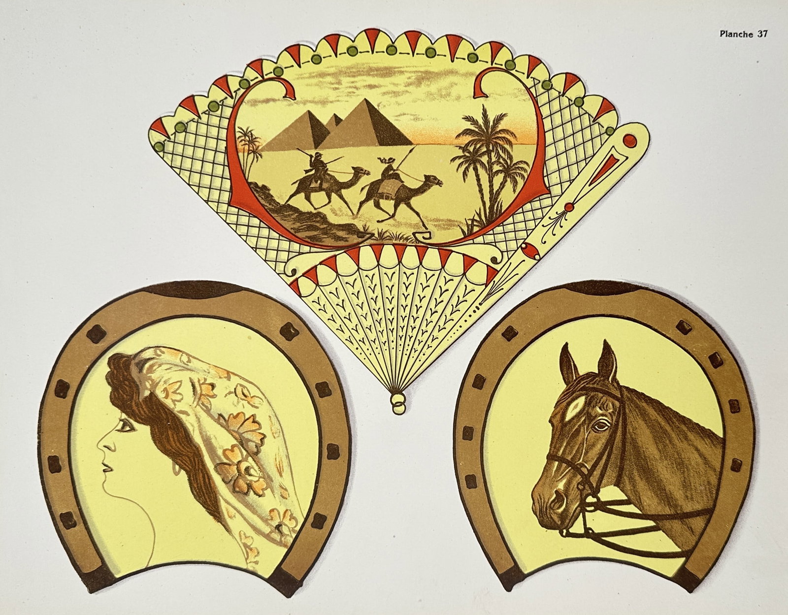 Auguste H. Thomas (19th Century) – View of Decorative Fan and Horseshoe Motifs – Lithograph (1 of 2)