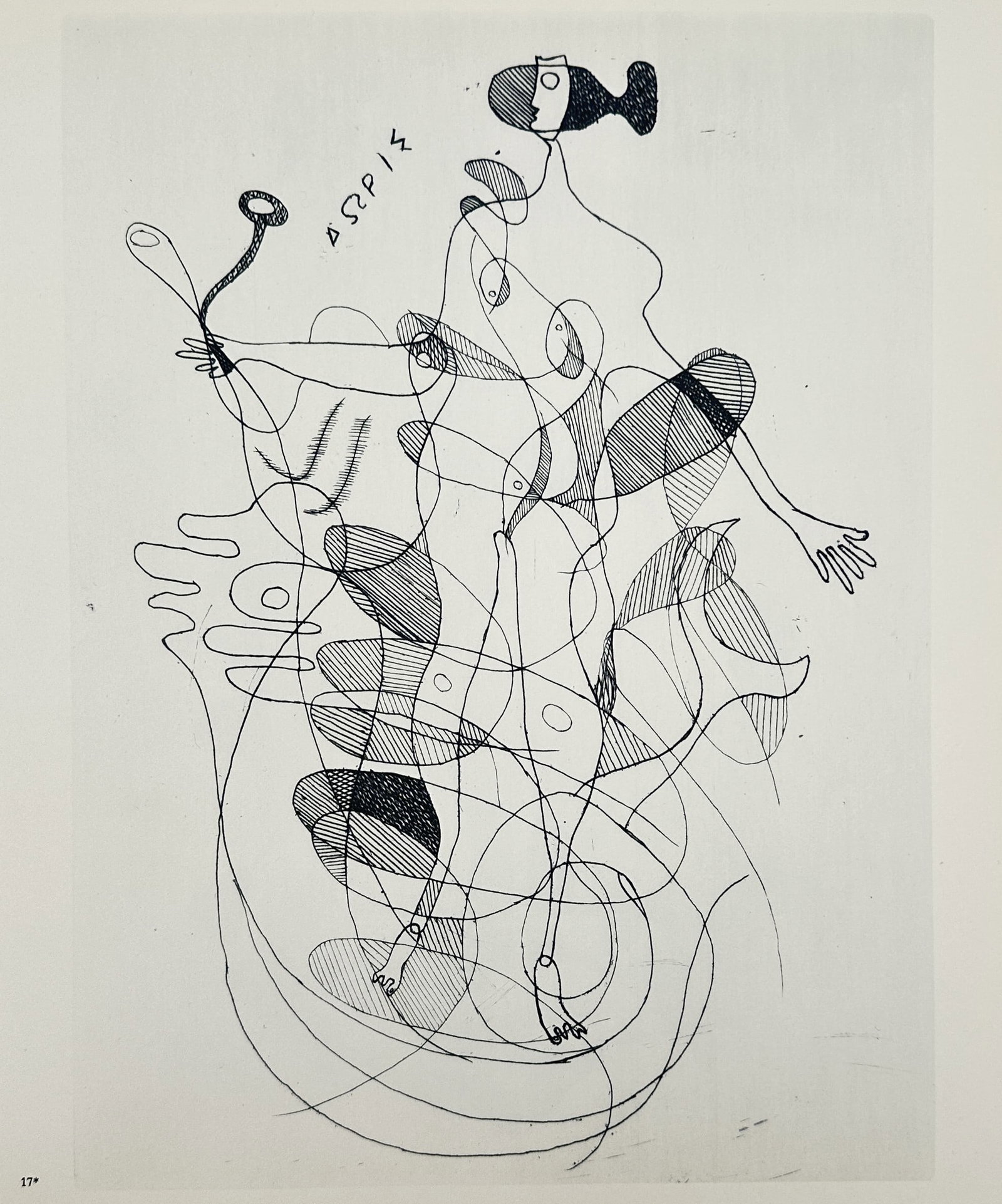 Georges Braque (1882–1963), after – View of Doris – Offset print (20th Century): "Doris" portrays a stylized, linear composition featuring a mythological figure rendered in the artist’s characteristic calligraphic style. The work illustrates the sea nymph Doris, with her name in