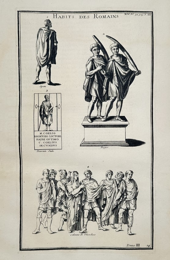 Bernard de Montfaucon (1655–1741) – View of Roman habits and tunics – Engraving (1719) (1 of 2)