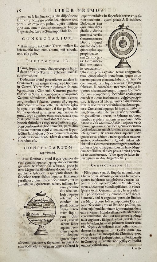 Athanasius Kircher (1602–1680) – View of cosmological and elemental diagrams – Engraving (1 of 2)