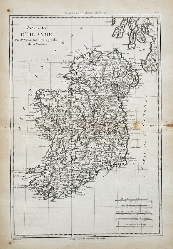 Rigobert Bonne (1727–1795) – Map of Ireland – Engraving (1780) (1 of 2)
