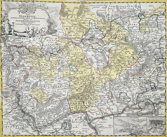 Johann Baptist Homann – Map of Wetterau and Nassau Territories – Hand-coloured engraving (1 of 3)