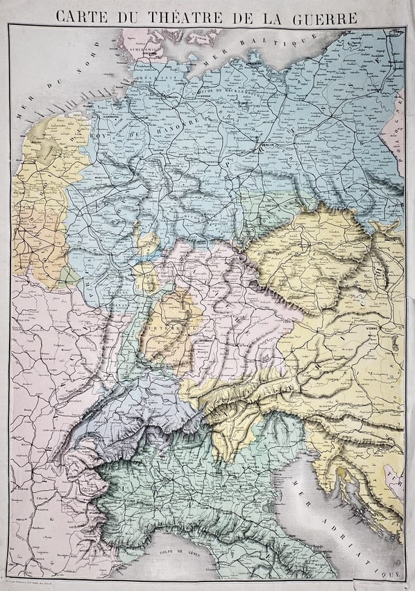 Alexandre Danlos – Map of the Theater of War – Central Europe and Italy – Hand-coloured (1 of 3)