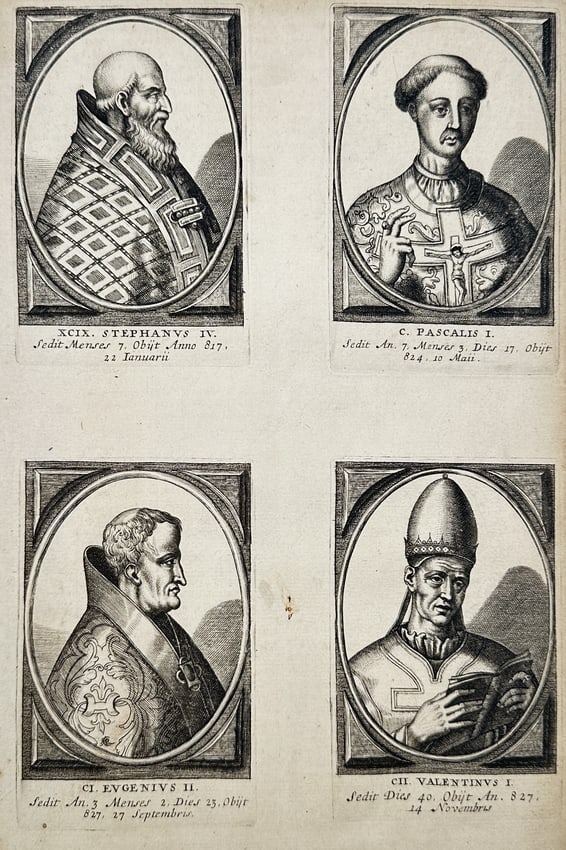 Cornelius Hazart – Portrait Study of Four Popes: Stephen IV, Paschal I, Eugenius II, and (1 of 2)