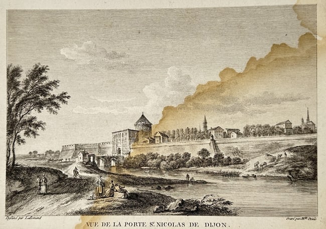 Jean-Baptiste Lallemand – View of the Saint-Nicolas Gate in Dijon – Etching (18th Century) (1 of 2)